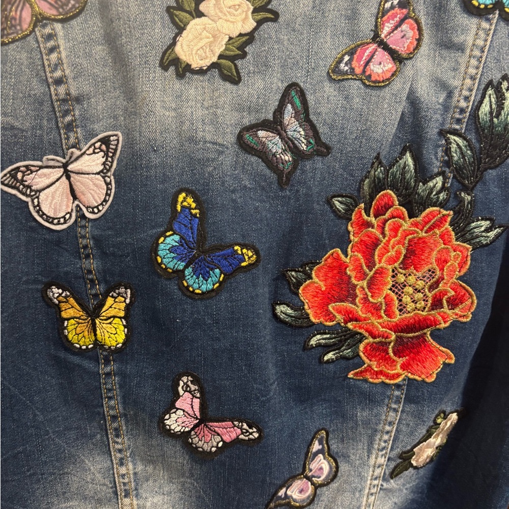 INC International Concepts Embroidered Butterfly Denim Jacket - Blue - Picture 6 of 7